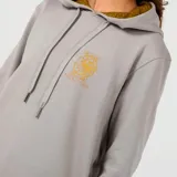 Buzo gris con capucha, cordones ajustables y puños elásticos. Estampado frontal con el logo de la Casa Targaryen y la frase "Fire & Blood". Interior de la capucha con estampado de escamas de dragón en tonos dorados.