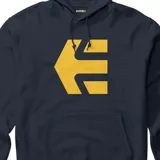 Canguro azul marino con capucha y bolsillo delantero. Logotipo de Etnies en amarillo en el pecho.