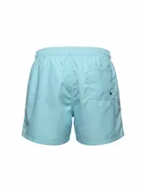 Short de baño negro liso con cintura elástica ajustable con cordón.