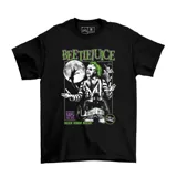 Remera negra con estampado de Beetlejuice, con licencia oficial de la película.