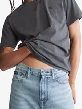 Remera gris de manga corta y cuello redondo, con logo CK bordado en el pecho.