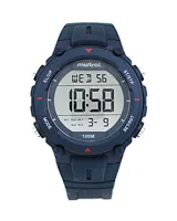 Reloj Mistral deportivo con correa de silicona azul y pantalla digital.