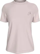 Remera rosa de algodón con cuello redondo, mangas cortas y logo 'ck' bordado en el pecho.
