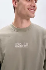 Sudadera verde militar con cuello redondo y estampado de iconos marinos en el pecho.
