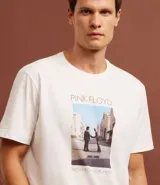 Remera blanca de algodón con estampa del álbum Wish You Were Here de Pink Floyd.