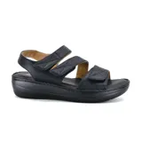 Sandalias negras de cuero con plataforma y tiras con velcro.