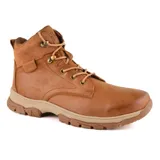 Bota casual marrón de cuero con cordones y suela de goma.