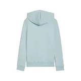 Buzo hoodie celeste de felpa con logo de Puma bordado en blanco en el pecho, capucha con cordones ajustables y bolsillo tipo canguro.
