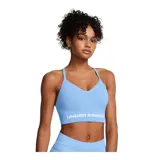 Top deportivo Under Armour color celeste con logo en el frente, de breteles finos y espalda deportiva. Ideal para actividades de bajo impacto.