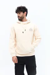 Canguro de algodón azul marino con capucha ajustable, puños y arte estampado en la espalda con motivos florales y texto que dice "ART GALLERY ARCHIVES No. 971 / TORINO It. BROOKSFIELD".