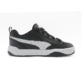 Zapatillas Puma Lifestyle negras con detalles en blanco, cordones negros y suela blanca.