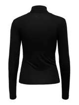 Camiseta negra de manga larga con cuello alto.