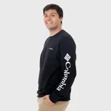 Buzo negro de cuello redondo con logo de Columbia estampado en el pecho. Puños y dobladillo acanalados.