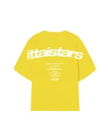 Remera negra de algodón con estampado blanco en la espalda con el logo de la marca y la frase "European Tour by Ittai Stars Company".