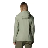 Campera impermeable Columbia Arcadia II color celeste, con capucha ajustable, cierre frontal con solapa, bolsillos con cierre y puños ajustables.