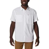 Camisa de manga corta Columbia Silver Ridge Utility para hombre, color blanco, con cuello clásico, cierre frontal con botones, dos bolsillos de parche en el pecho (uno con cierre de velcro lateral), tejido transpirable con tecnología Omni-Wick y protección solar UPF 50.