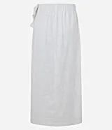 Pollera midi recta color blanco, de laise con bordados geométricos y lazo en la cintura.