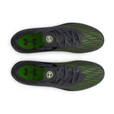 Championes de fútbol Under Armour Magnetico Pro 4 FG, color gris oscuro con detalles en negro y verde flúor. Presentan el logo de Under Armour en blanco en el lateral y suela con tapones para césped natural.