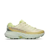 Zapatillas deportivas Merrell Agility Peak 5, color crema con detalles en amarillo y suela verde.