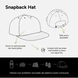 Gorra marrón con visera plana, estructurada y profunda. Parte trasera de mesh color borgoña.