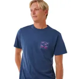 Remera azul de manga corta con logo de Rip Curl estampado en el pecho. Corte clásico.