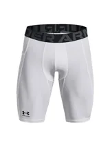 Calza corta de compresión Under Armour HeatGear color blanco, con cintura elástica ancha con logo de la marca en gris.