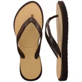 Ojotas Havaianas Top Point Fusion color marrón con plantilla texturizada y tiras con el logo de la marca.