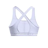 Top deportivo Under Armour naranja con tirantes cruzados en la espalda y banda inferior blanca con logo de la marca.