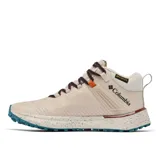 Bota de trekking Columbia Facet 75 Equinox color beige con detalles en negro y naranja. Confeccionada en malla duradera con capas sin costuras y soporte de TPU translúcido en la parte media del pie y clip en el talón para protección y estabilidad.