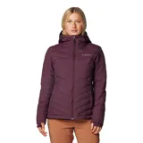 Campera Columbia Joy Peak II Hooded color borgoña, con capucha y cuello forrados en polar. Cuenta con tecnología Omni-Heat Infinity, Omni-Shield y aislamiento Thermator.