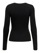 Top negro de algodón con cuello redondo y mangas largas.