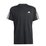 Remera deportiva Adidas Train Essentials, color negro con tres rayas blancas en los hombros y logo blanco en el pecho. Confeccionada en tejido transpirable. Ideal para entrenamiento.