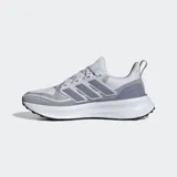 Championes Adidas Ultrarun 5 TR, color gris con detalles en lila y blanco. Zapatillas de running con exterior impermeable y suela Adiwear con tacos.