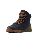 Bota de caña media Columbia Fairbanks Omni-Heat, color azul marino con detalles en verde oliva y suela marrón. Cuenta con tecnología impermeable y transpirable Omni-Tech, forro térmico reflectante Omni-Heat y entresuela TechLite para amortiguación.