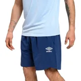 Short deportivo azul marino con logo Umbro estampado en blanco.