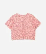 Blusa de tul estampada con cuello redondo y mangas cortas.