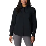 Camisa negra de manga larga para mujer, marca Columbia, modelo Silver Ridge 3.0. Confeccionada con tejido de secado rápido y protección solar UPF 50.
