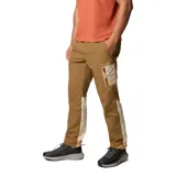 Pantalón de hombre color marrón claro, liviano y resistente al agua, con cintura elástica ajustable, bolsillos laterales, bolsillo trasero con velcro y bolsillo con cierre en el muslo.