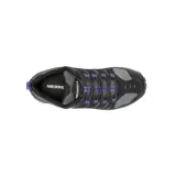 Championes de trekking Merrell Crosslander 3 para mujer, color negro con detalles en gris y violeta. Capellada de cuero y textil con puntera reforzada, forro de malla transpirable, plantilla Kinetic Fit BASE removible, entresuela de EVA y suela de goma con tecnología Merrell Air Cushion.