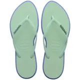 Ojotas Havaianas Slim Point color verde agua con contorno violeta.