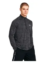 Buzo deportivo Under Armour para hombre, modelo Tech Texturd Hlf Zip, color negro jaspeado con cierre medio en el cuello y logo blanco en el pecho. Confeccionado en tejido UA Tech™ ligero y transpirable.
