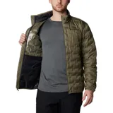 Campera Columbia para hombre, modelo Delta Ridge II Down, color verde oliva. Cuenta con tecnología termorreflectante Omni-Heat™, HeatSeal™ y Omni-Shield™. Aislamiento de plumón de 650 fill power.