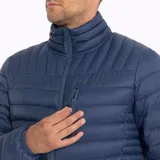 Campera azul acolchada con cierre frontal, cuello alto y bolsillos laterales y en el pecho con cierre.