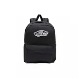 Mochila negra Vans Old Skool Classic con logo "Off The Wall" en blanco y bolsillo frontal con cierre.