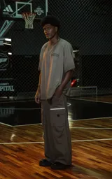 Remera de manga corta y cuello redondo, calce oversize, color marrón oscuro con efecto batik/lavado. Presenta un pequeño bordado o aplique con la palabra "RAVERS" en el pecho.