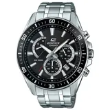 Reloj Casio Edifice plateado con esfera negra, cronógrafo y calendario.
