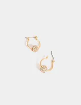 Aros argolla plateados con dije de esfera cubierta de strass.