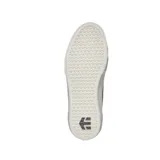 Championes urbanos Etnies Calli Vulc, con capellada combinada en lona gris y gamuza verde oscuro, logo blanco en el lateral, detalles en naranja y suela vulcanizada blanca.