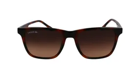 Lentes de sol Lacoste modelo 6041, con montura rectangular de acetato color carey y lentes marrones degradadas.