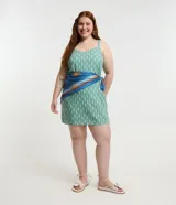 Vestido corto de breteles finos con estampado de piñas.